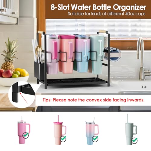 Housolution Water Bottle Organizer Drying Rack for 40 oz Tumbler with Handle, Multifunctional Cup Storage Holder Compatible with Stanley, Owala, Simple Modern and Other Brands, 8 Slots (Patented)