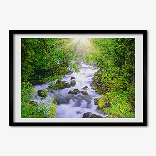 Cadre photo mdf 70x50 cm avec tableau peinture de rivière de montagne Tulup