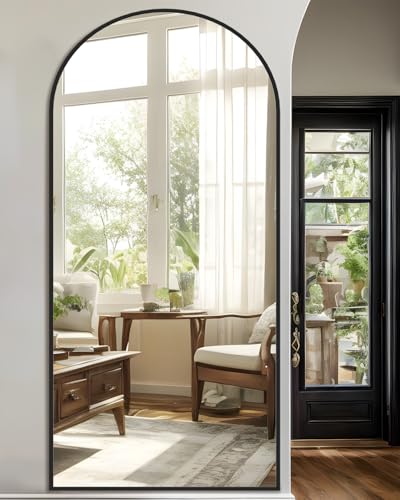 Full Length Mirror, 76"x34" Arched Floor Mirror Freestanding, Floor Standing Full Body Mirror with Stand for Bedroom, Hanging Mounted for Living Room Cloakroom, Black