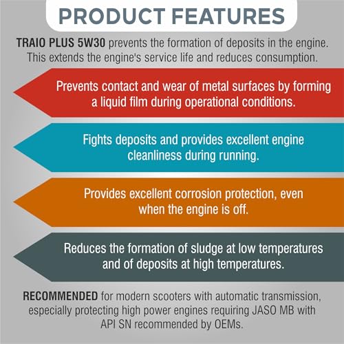 Image of PALCO Traio Plus 5W30 Engine Oil for Gearless Scooty 600 ml (Pack of 4) Multigrade Synthetic Technology 4 Stroke Engine Oil for Bike - API: SN JASO MB Certified