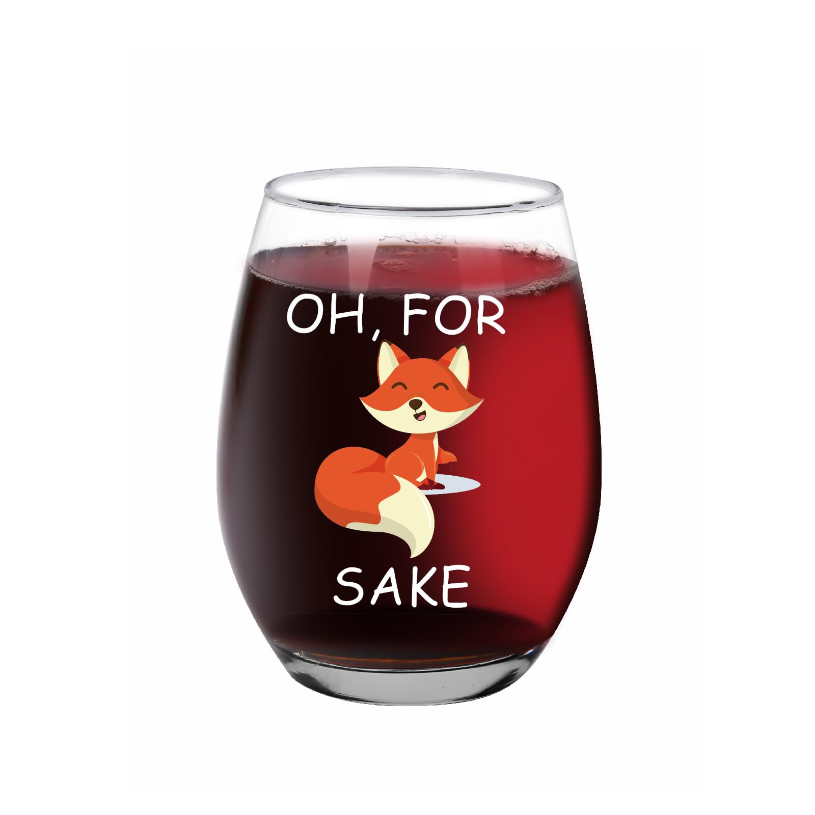 Oh, For Fox Sake 15Oz Stemless Wine Glass, Funny Fox Themed Wine Glass Gift for Office Coworker, Friend, Unique Birthday Christmas Gift for Women Men Fox Lover Friend