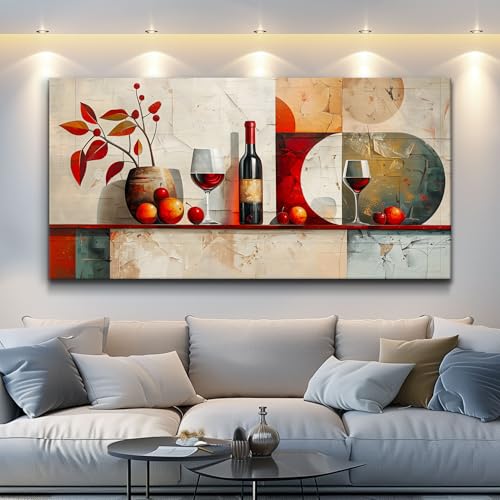 ERQINHUA Large Canvas Wall Art For Kitchen Wall Decor For Living Room Restaurant Pub Decorations Wine Glass Mural Still Life Abstract Pictures Artwork Restaurant Mural Home Decor Painting 30"x60"