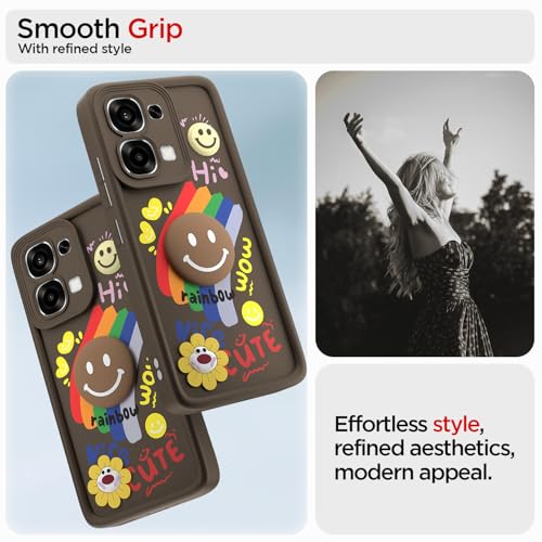 Image of Pikkme Back Cover for Oppo F31 5G / Oppo F33 5G | Soft Silicone| Cute Rainbow Smile & 3D Cartoon Flower Design | Shockproof Raised Camera Protection Bumper Case (Brown)