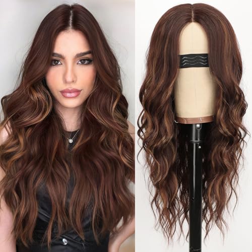 Nnzes Long Chocolate Copper Brown mixed Light Brown Wavy Wig