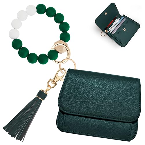 Image of Keychain Wallet for Women,RFID Wristlet Wallet with Beaded Strap | Tri-Fold Design,6 Card Slots,ID Window,Zipper Coin Pocket,Lightweight Carry