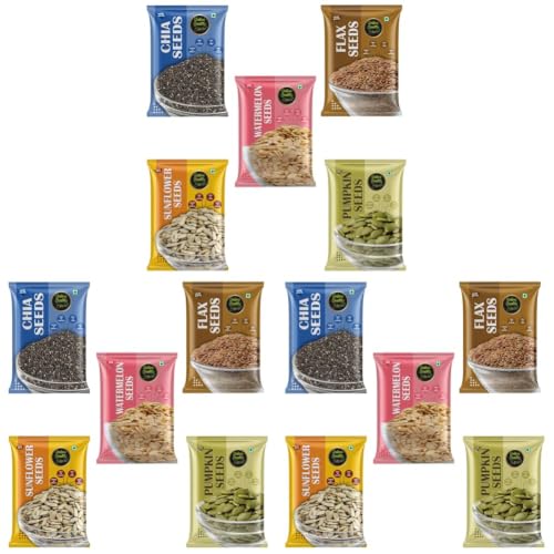 Image of Online Quality Store Raw Combo of Chia, Watermelon, Pumpkin, Sunflower, Flax Seeds - 500gm (100gm x 15 Pack) | Unroasted Mix Seeds for Eating with Omega 3 and Rich in Fiber, Protein for Weight Loss