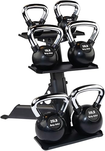Miniatura 7 de Body-Solid (GDKR50) Soporte para pesas rusas de 3 niveles, compacto y duradero, soporte de pesas rusas para gimnasio en casa, se adapta a campanas