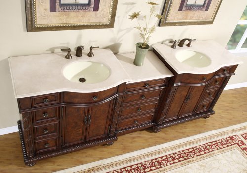90" Double Sink Crema Marfil Marble Top Bathroom Vanity Cabinet Lavatory Furniture 213Cm #TOP1
