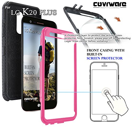 Covrware Iron Tank Series Case For Lg K20 Plus /K20 V/Harmony/Grace 4G /K10 (2017) Built-In [Screen Protector] Heavy Duty Full-Body Holster Armor [Brushed Metal Texture] Case [Belt Clip], Pink #TOP1