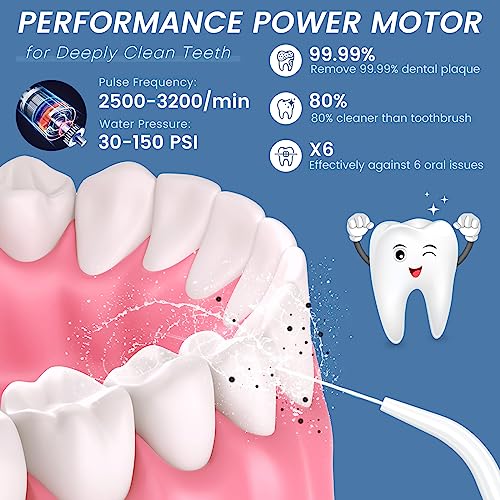 350ML Water Flossers for Teeth - OLED Display Powerful Electric Flosser with 5 Modes 6 Jet Tips, Portable Cordless Water Dental Flosser IPX7 Waterproof Oral Irrigator for Home Travel - Thumbnail 3