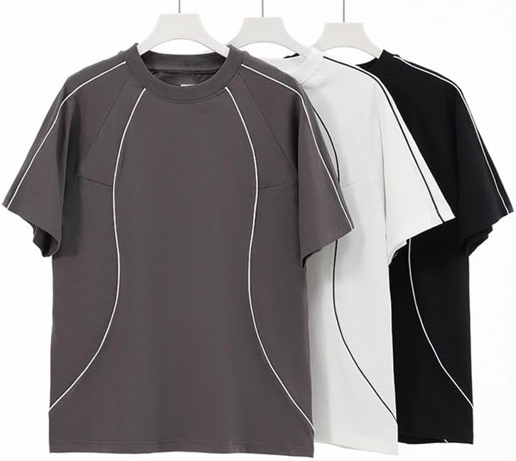 HBJWOV Casual Loose Round Neck T-Shirt Fashionable Breathable Cotton Blend Hood Short Sleeves Outdoor Sports Versatile Vest(OneColor,Large)