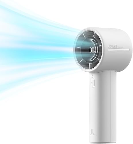 JISULIFE Ventilador turbo de mano Life10s, ventiladores portátiles recargables de 5000 mAh, hasta 28 horas de trabajo, viento fuerte de 5