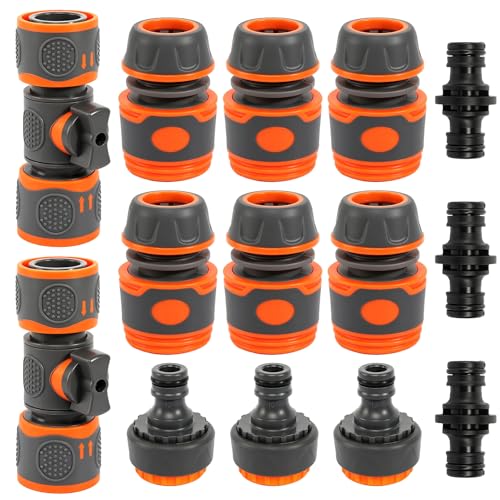 HURODZ Garden Kupplung 1/2 Zoll 14 Stück Schlauchanschluss 1/2 Zoll Schlauchverbinder Set Schlauchkupplung Zubehör Gartenschlauch Verbinder für Schlauchverlängerung und Wasseranschluss Garten