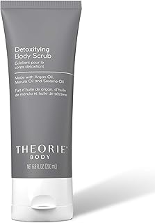 Theorie Charcoal Bamboo Body Scrub - Exfoliation with Micro Particles Gently Reveal Glowing Skin, Jojoba, Sweet Almond Oil, and Sesame Oil Restore Moisture, 200 mL