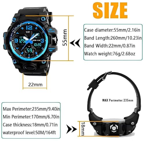 LYMFHCH Men's Analog Sports Watch, LED Military Digital Watch Electronic Stopwatch Large Dual Dial Time Outdoor Army Wrist Watch Tactical - Thumbnail 2