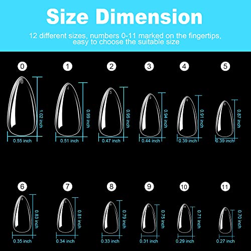 Nail Tips, 960 Pcs Almond Nail Tips, 12 Sizes Clear Nail Tips For Acrylic Nails Professional, Soft Gel Nail Tips, False Nails Tips, Full Cover Nail Tips, Acrylic Nail Tips, Nail Extension Tips Diy Art #TOP2