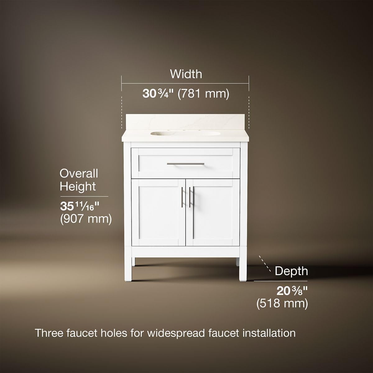 Kohler 39604-ASB-0 Hadron™ 30" Bathroom Vanity Cabinet with Sink and Quartz top, White