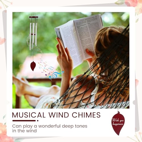 Image of Outdoor Wind Chimes with Wooden Top, 26 inch Large Aluminum Tube Wind Chime, Deep Tone Hanging Wind Chime for Garden, Patio, Porch, Balcony, Memorial & Home Decor Gift (Silver)