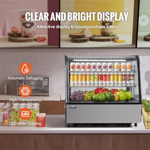VEVOR Kühlvitrine Kühlschrankvitrine Gebäckvitrine Bäckereivitrine 115 L, 2-stufiger kommerzieller Kühlvitrinenschrank mit LED-Beleuchtung & TURBO-Kühlung & frostfreie Luftkühlung für Café