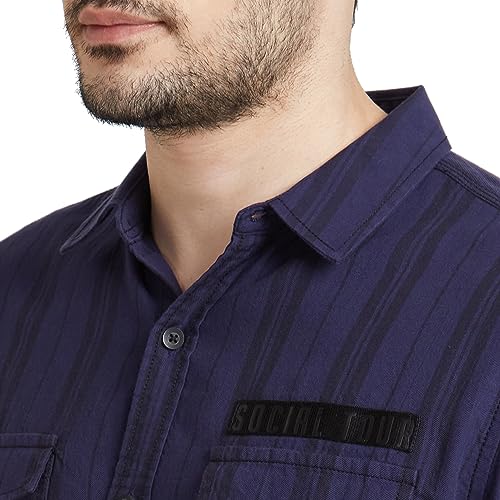 Image of Spykar Men's Slim Fit N /A Half Sleeve Striped Casual Shirts