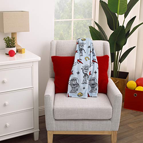Image of Disney Toy Story 4 Super Soft Blue, Yellow, Red Buzz Lightyear Woody Star Rocket Horse Shoe French Fiber Baby Blanket, Blue, Red, Yellow (4141501P)