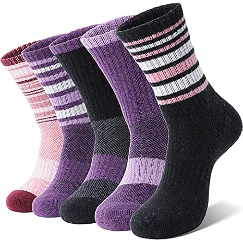 Merino Wool Hiking Socks for Womens Warm Thermal Thick Winter Boot Work Cushion Crew Gift Socks 5 Pairs, Purple/Black/Red(5 Pairs), One Size Cover