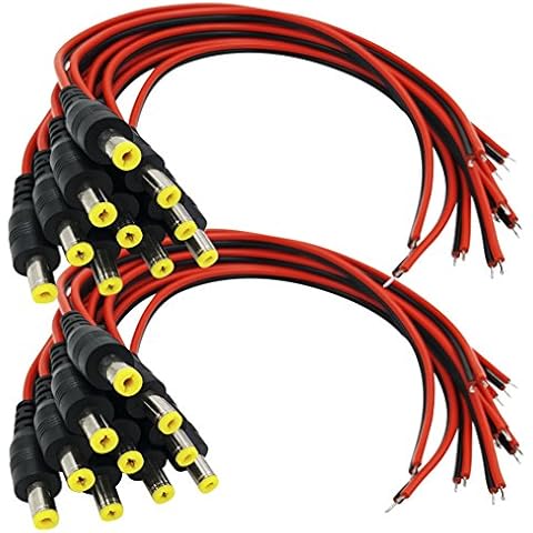 Igreeman 20 Pack Male DC Power Pigtail Cables (Upgrated 18AWG) with 2.1mm Connectors Barrel Jack Tinned Lead for Home Security Surveillance Camera and Party Strip lighting Cover