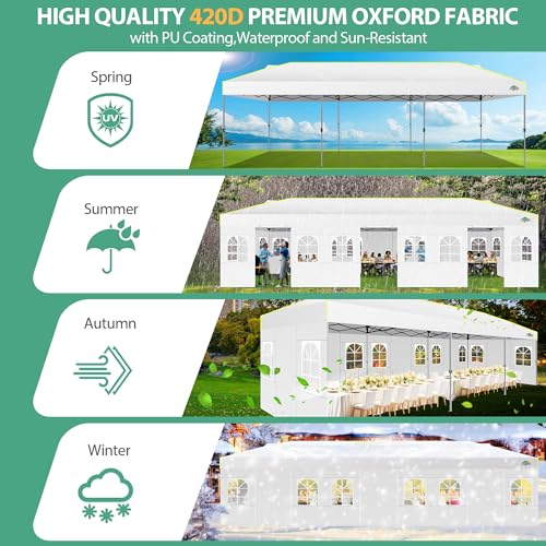 Image of COBIZI 10x30 Pop Up Canopy Tent with Sidewalls 10x30 Party Canopy, Outdoor Wedding Event Tent for Parties UPF 50+ Waterproof Gazebo with Air Vent, Wheeled Bag, Sandbag, Stake, Rope,(White
