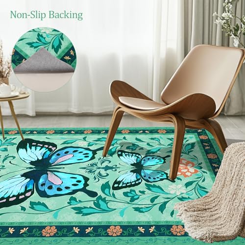 Spring Deal: Butterfly Washable Area Rug - Non Slip, Machine Washable