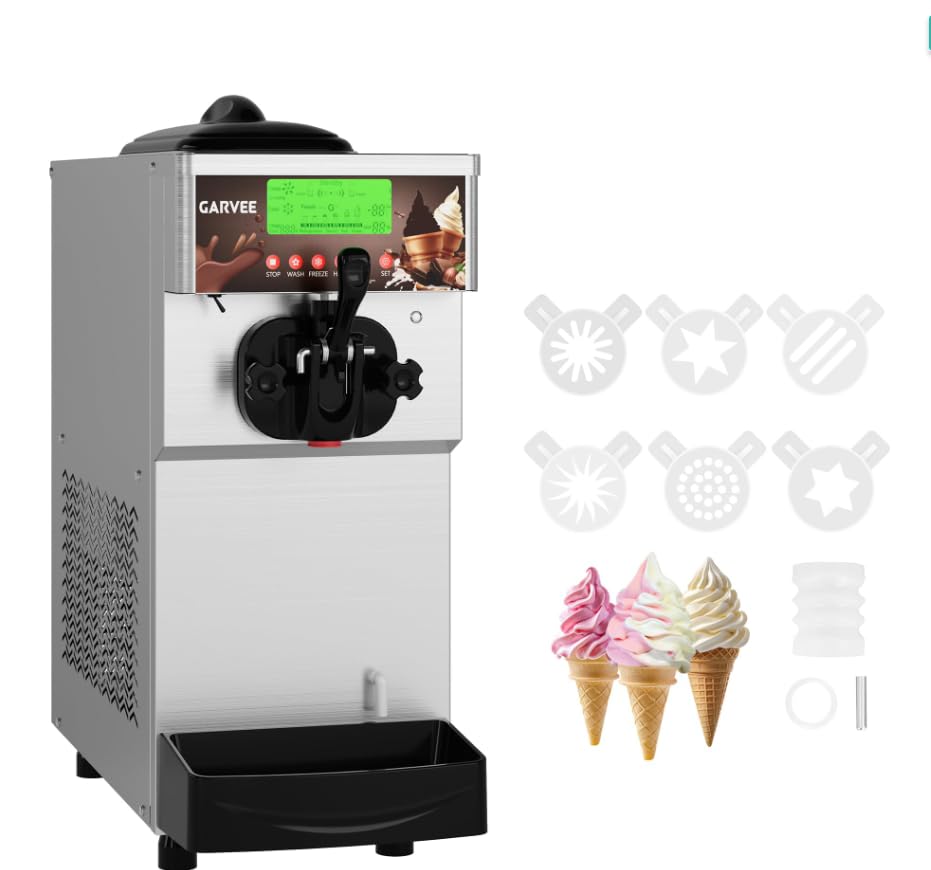 Image of Three-Head Countertop Soft Serve Ice Cream Machine | Stainless Steel Commercial Ice Cream Maker | Single-Control Triple Flavor Ice Cream Machine