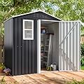DAUSOLA 6x4 FT Outdoor Storage Shed, Metal Garden Tool Shed with Updated Frame Structure, Lockable Doors and Windows, Ideal for Backyard Garden Patio Lawn, Grey