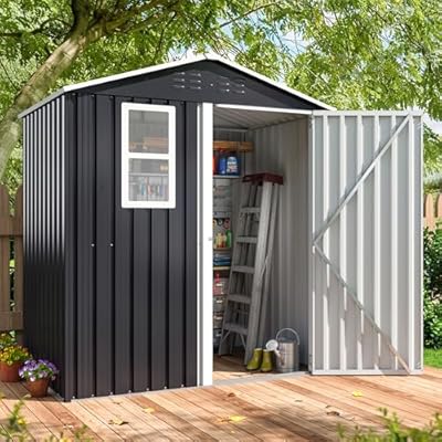 DAUSOLA 6x4 FT Outdoor Storage Shed, Metal Garden Tool Shed with Updated Frame Structure, Lockable Doors and Windows, Ideal for Backyard Garden Patio Lawn, Grey