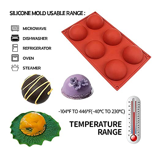 Baker Depot 6 Holes Hot Chocolate Bomb Mold Dome Silicone Mould For Chocolate Cake Jelly Pudding Handmade Soap Round Shape Circle Cake Moulds Dia: 2 1/2 Inches, Set Of 2 #TOP1