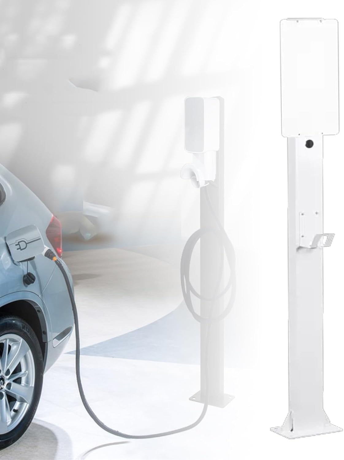 Tesla EV Charger Stand, 67in Pedestal for Electric Vehicle Charging Stations, Durable Corrosion-Resistant Support Pole, Universal Compatibility for EV Chargers (White)