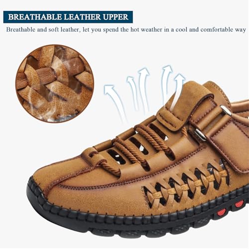 Mens Leather Closed Toe Hollow Sandals Lightweight Breathable Adjustable Dress Casual Outdoor Athletic Sandals Comfortable Walking Hiking Shoes3