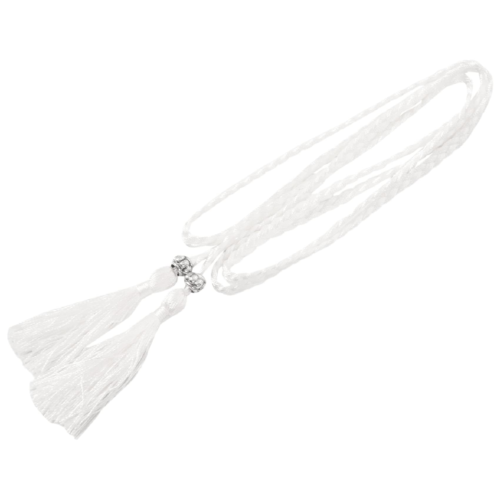 Bosiyrggrl Women's White Woven Tassel Belt Knot Decorated Waist Chain Waist Rope