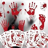 Halloween Bloody Handprint Footprint Window Clings - 8 Sheets Reusable Window Stickers Wall Decor - Scary Double-Side Decals for Halloween Decorations Indoor Party Supplies