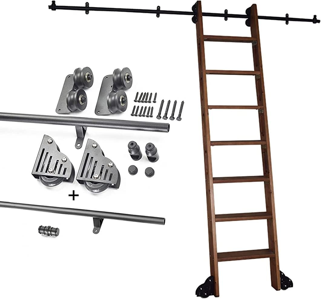 Rolling Library Ladder Hardware with Floor Roller Wheels, Sliding Ladder Library Full Set Hardware Rolling Track + Extention Track(No Ladder) (Size : 13ft/400cm Track kit)