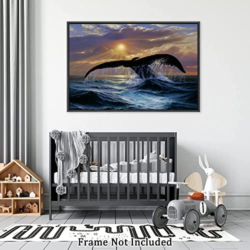 Humpback Whale Tail At Sunrise Canvas Painting Modern Abstract Wall Art Watercolor Whale And Ocean Posters And Prints Wall Decor Unframe Wall Artwork Home Decor Office Kitchen Wall Decoration For Home Classroom Office Living Room Men's Bedroom 16X24Inch #TOP4
