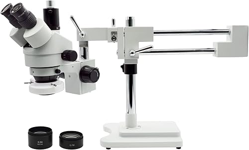 Microscopio de zoom estéreo trinocular profesional, aumento de 3.5X-90X con oculares WF10X, objetivo de zoom 0.7X-4.5X y lente auxiliar de 0.5X y