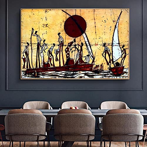 Peinture abstraite africaine sur toile grand format décor de séjour élégant