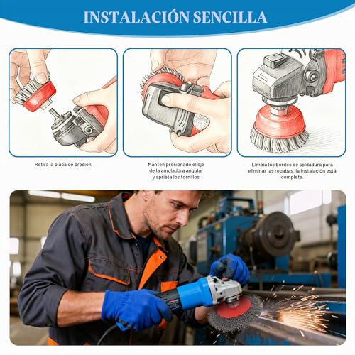 Miniatura 5 de 6 Piezas Cepillo De Alambre Para Amoladora Angular M14, Cepillo De Alambre Para Amoladora Angular M14 Diámetro De 75 Mm Y 100 Mm, Para El Lijado De Metales Eliminación De Óxido Y Pintura, Rojo