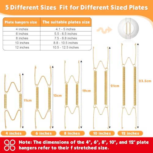 Image of 14 pcs Plate Hangers for The Wall, 4 /6 /8 /10 /12 Inch Invisible Decorative Wall Plate Hangers, Stainless Steel Plates Walls Hanger for Display Various Sizes with Hooks for Decorative