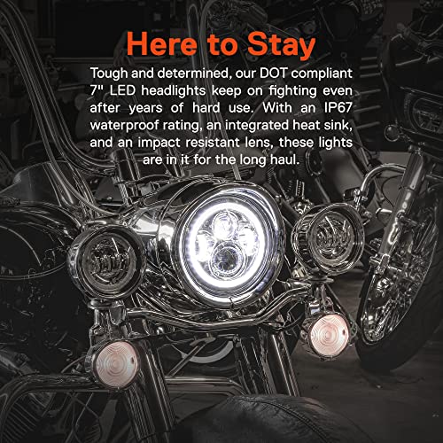 Online Led Store COMA543-CH True Mods 7 Inch Led Headlight For Harley Davidson + Mounting Bracket [Chrome-Finish] [Halo Drl] [4500 Lumen] [H4 Converter Plug N Play] Touring Dyna Electra Glide Road King Softail Fatboy Road Street thumb #6