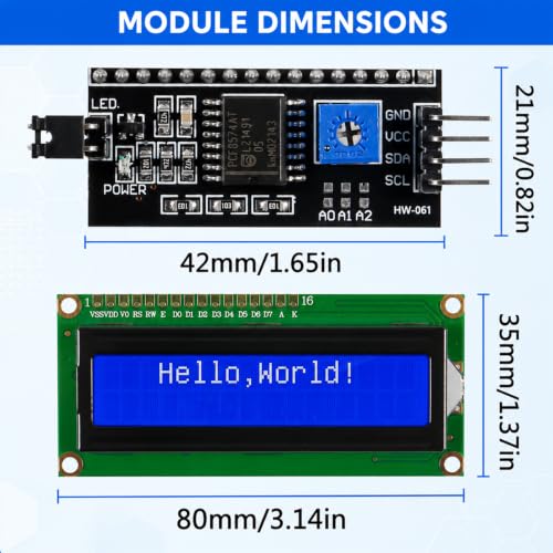 Image of 10 Packs I2C LCD Screen 1602 16x2 Character Display Module, 5V Serial Interface with Blue Backlight for DIY Electronics Projects