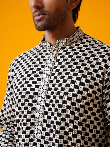 Image of SOJANYA (Since 1958 Men's Cotton Rayon Sequinned Embroidered Kurta with White Pyjama