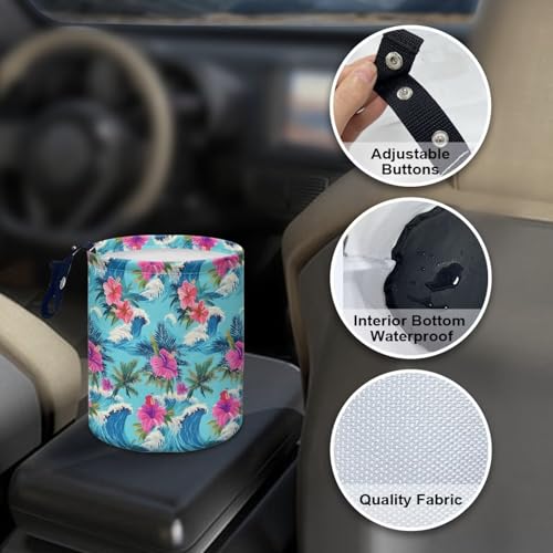 Image of Wave Flower Car Trash Can Cute Car Trash Bag Vehicle Trash Can Cars Accessories Trash Bag Hanging Portable Waterproof Collapsible Trash Bag for Cars