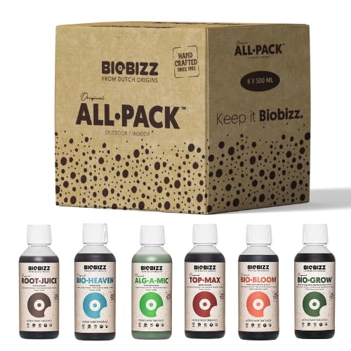 biobizz all pack kit fertilizzanti biologici completo indoor outdoor 250ml 500ml nutrienti organici bio grow bloom top max root juice alg a mic acti vera fish mix grow (6 x 250 ml, Indoor)