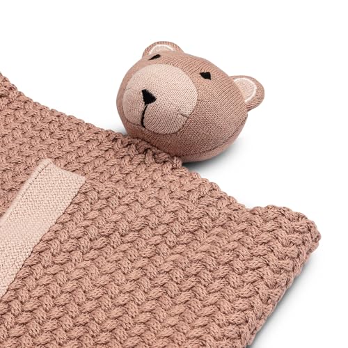 Image of Crane Baby Knitted Teddy Bear Lovey Blanket, Baby Security Blanket for Girls or Boys, Loveys for Babies, Stuffed Animal Comfort Toy, Newborn Gift, Teddy Bear Blankets, Security Blankets for Babies
