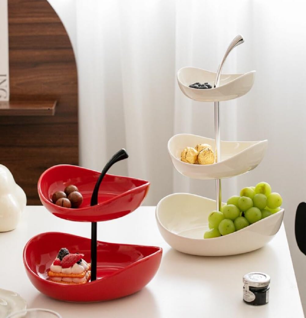 Corbeille A Fruit, Panier A Fruit avec 3 Bols De Fruits, Porte Fruits avec Support en Métal, Rangement Legumes Cuisine, Presentoir Aperitif Buffet pour Décoration Cuisine,Blanc